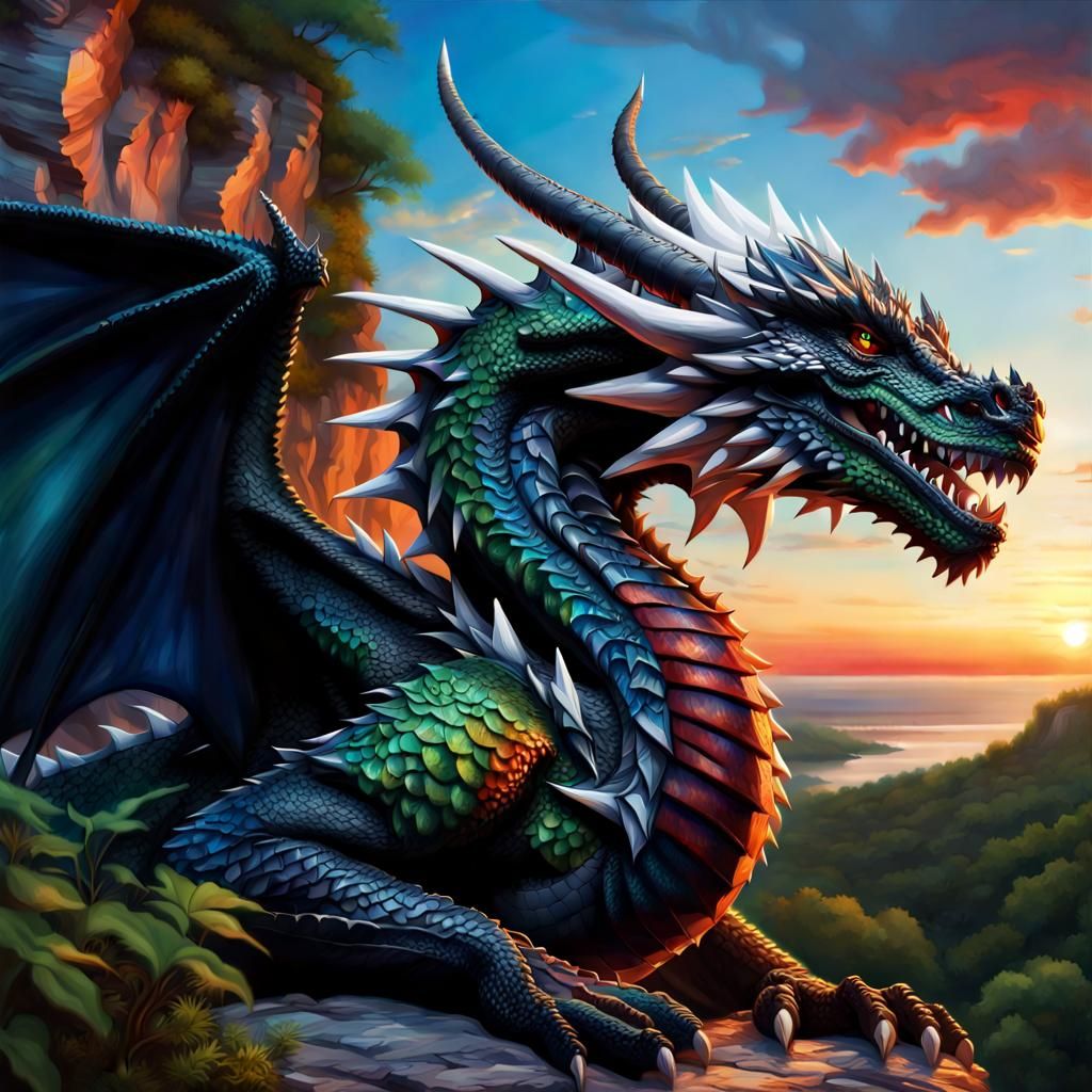 black dragon with white spikes all over it