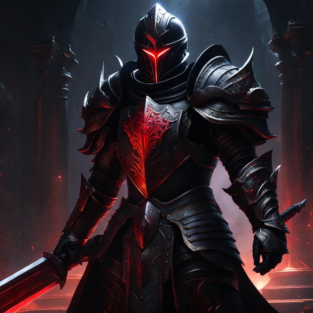 universe style void knight of the kingdom with a black armour and a red ...