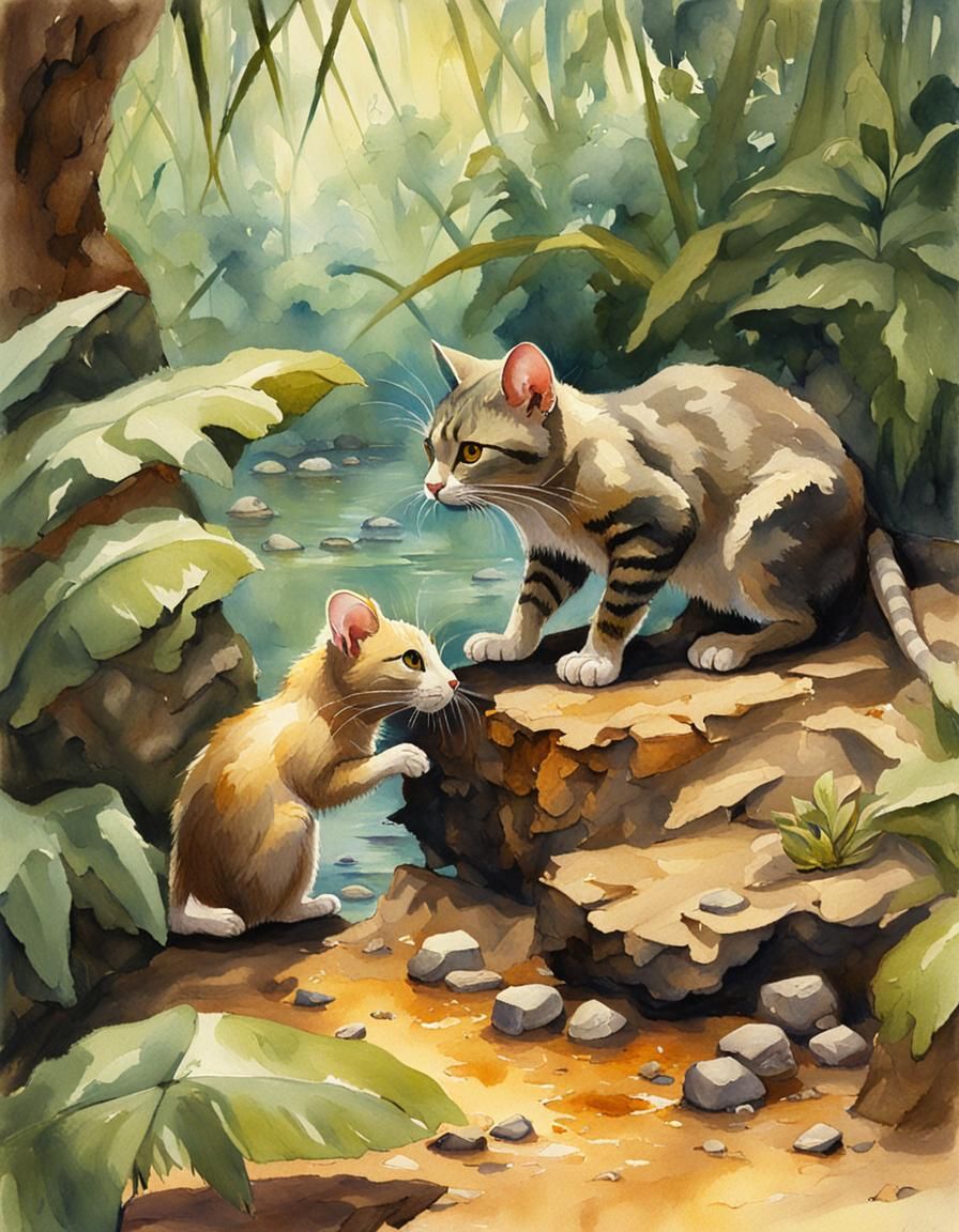 C cat is playing with a rat