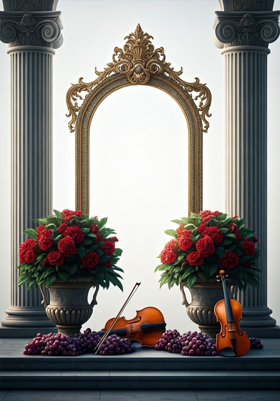 Ethereal Temple Entrance in Ornate Gold Frame