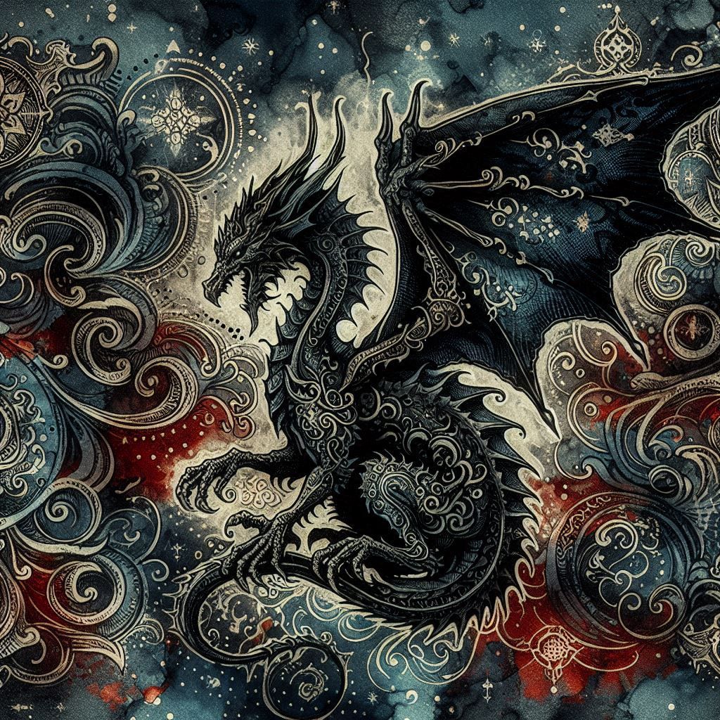 charcoal Baroque intricately dragon
