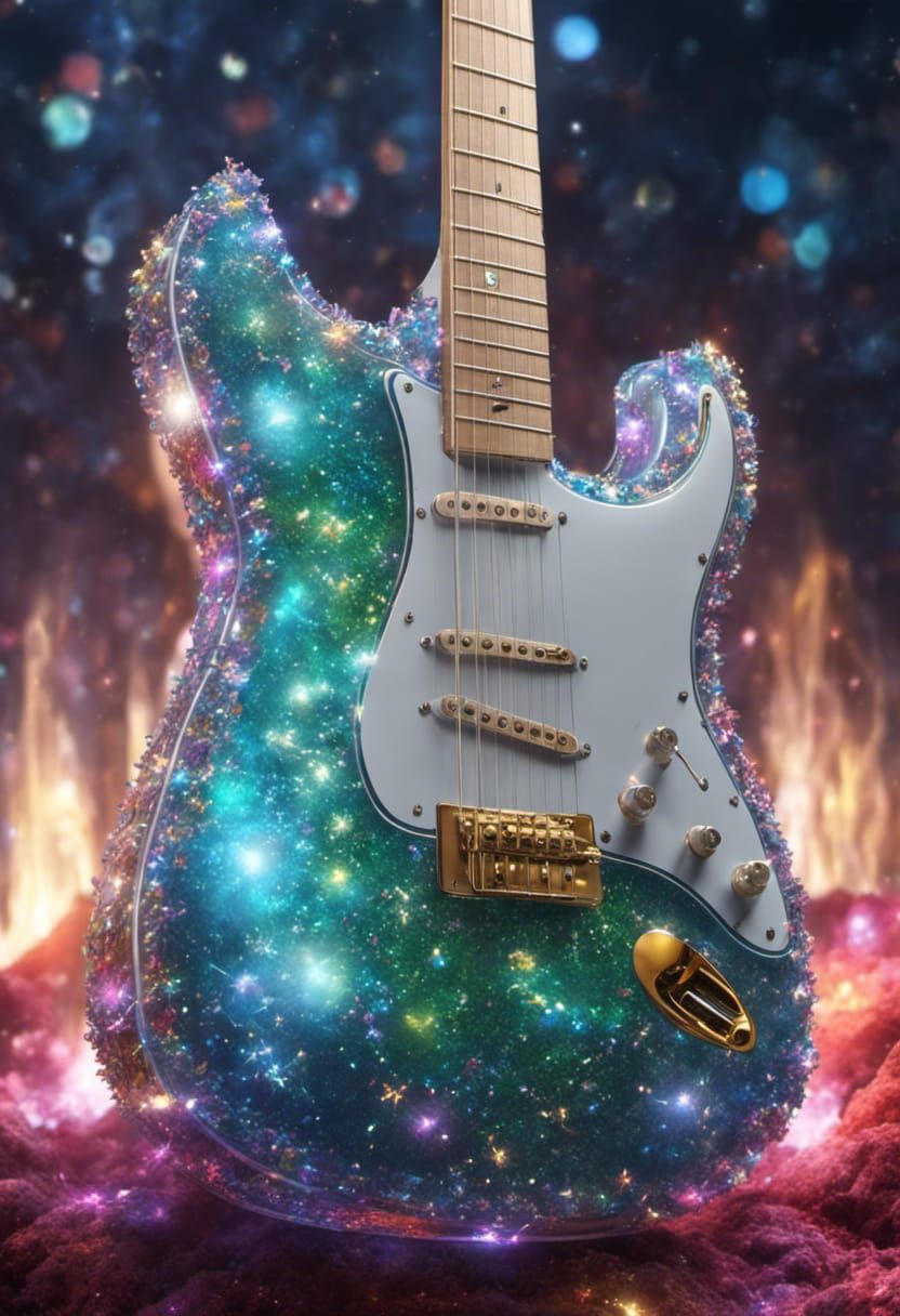 A glittering crystal guitar  by @A C Buxton Mixed Media Artist