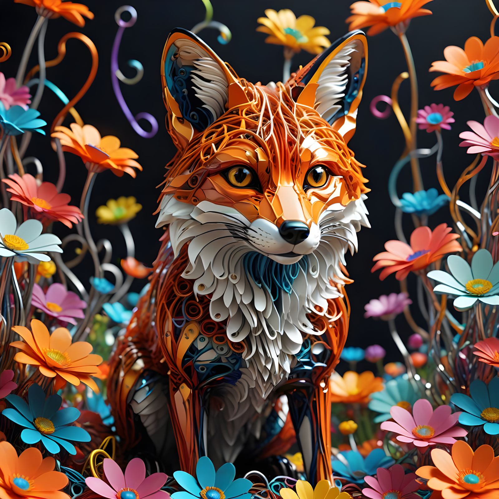 Paperclip Fox Leaping: Hyper-Realistic Digital Art