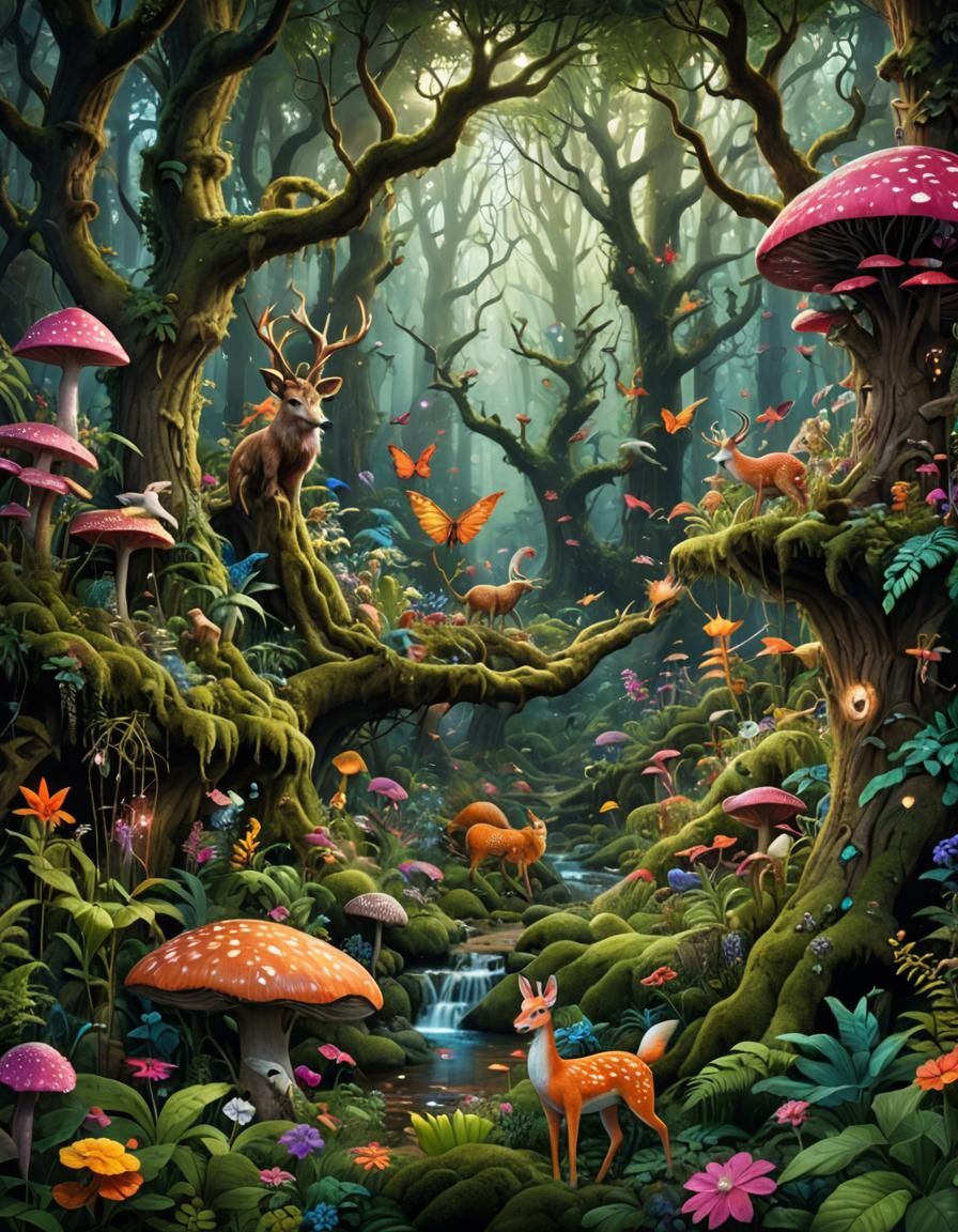 (Magical Fantasy Forest Filled With Magical Fantasy Creatures ...