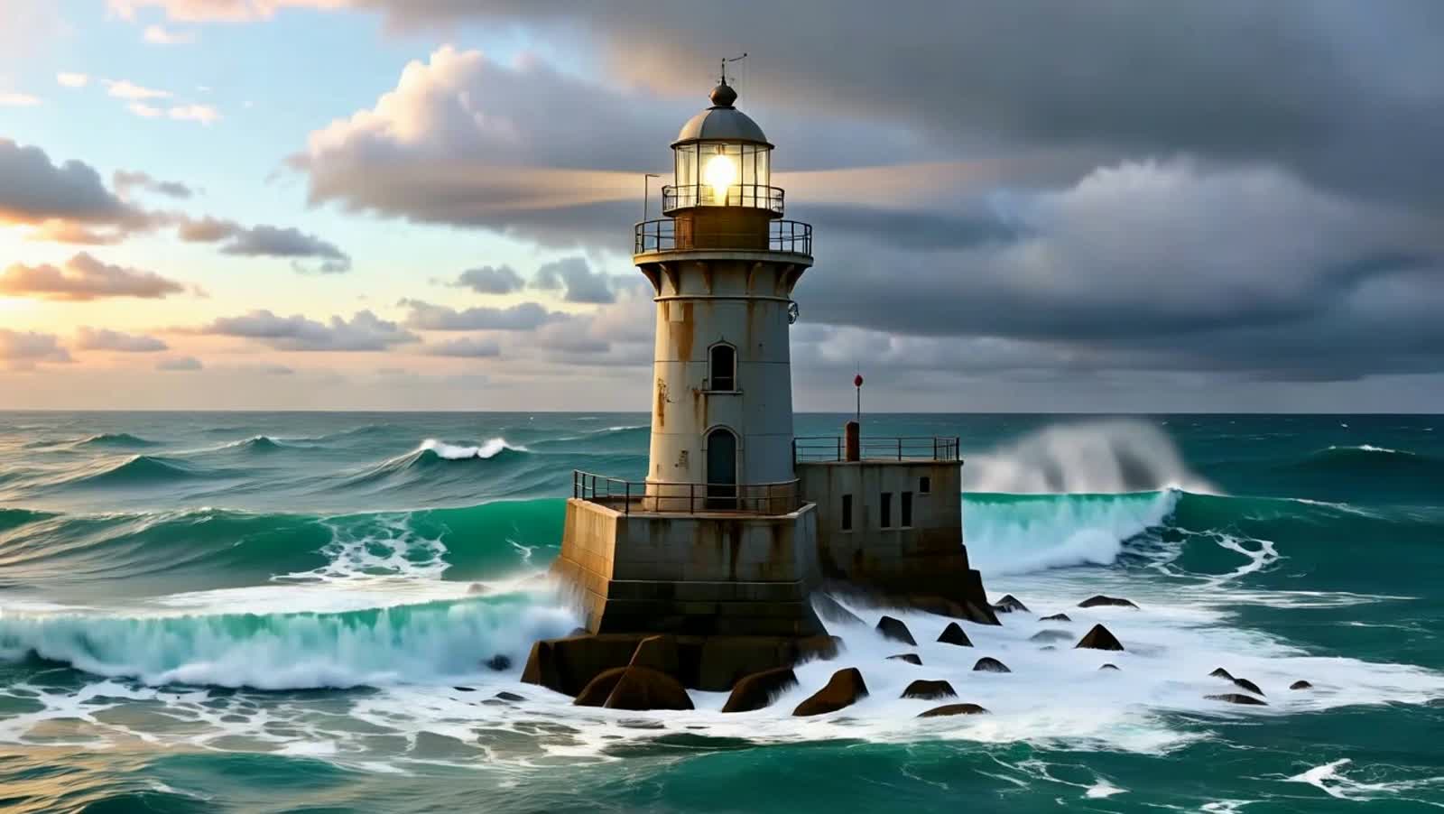 waterfront lighthouse tempest watercolor