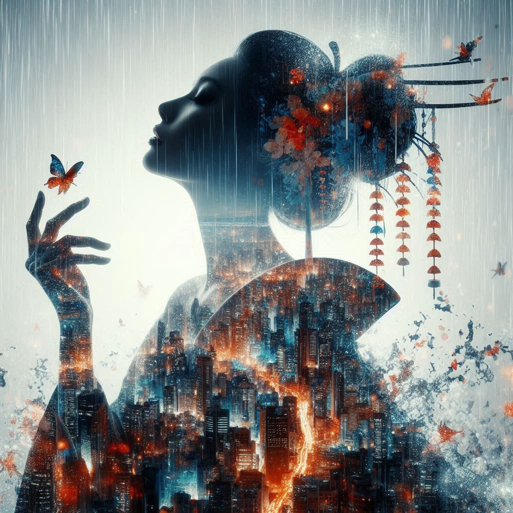 double exposure beautiful fantasy portrait landscape..