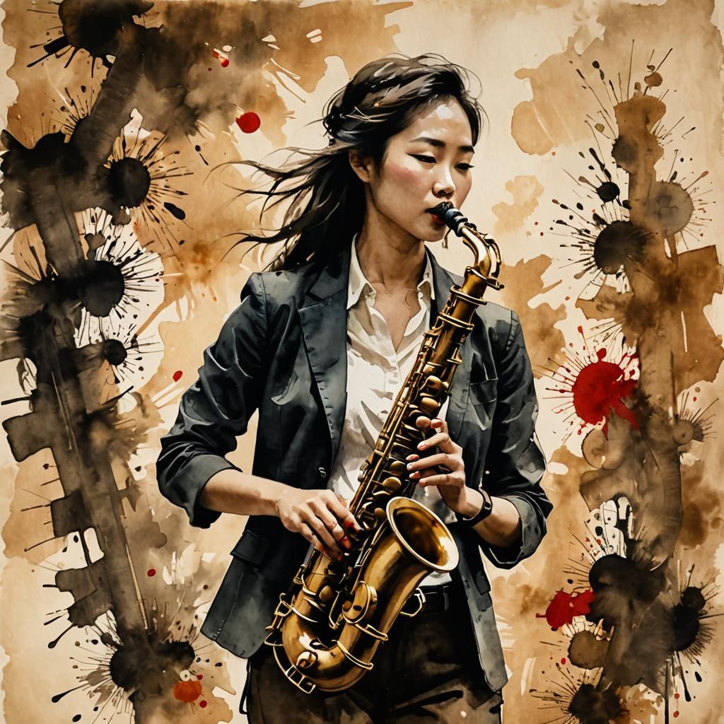 female musician playing saxophone AI Generated Artwork NightCafe