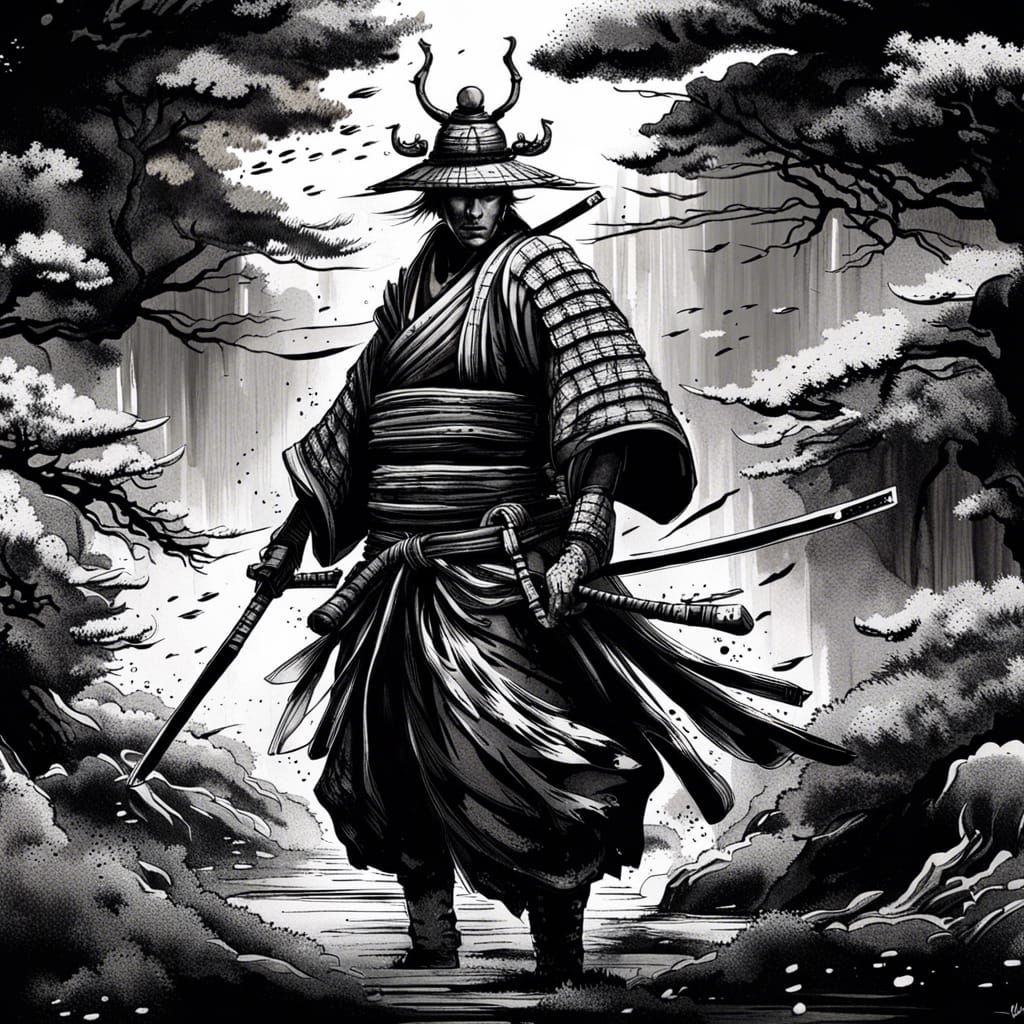 Ink drawing of samourai  by @Mike