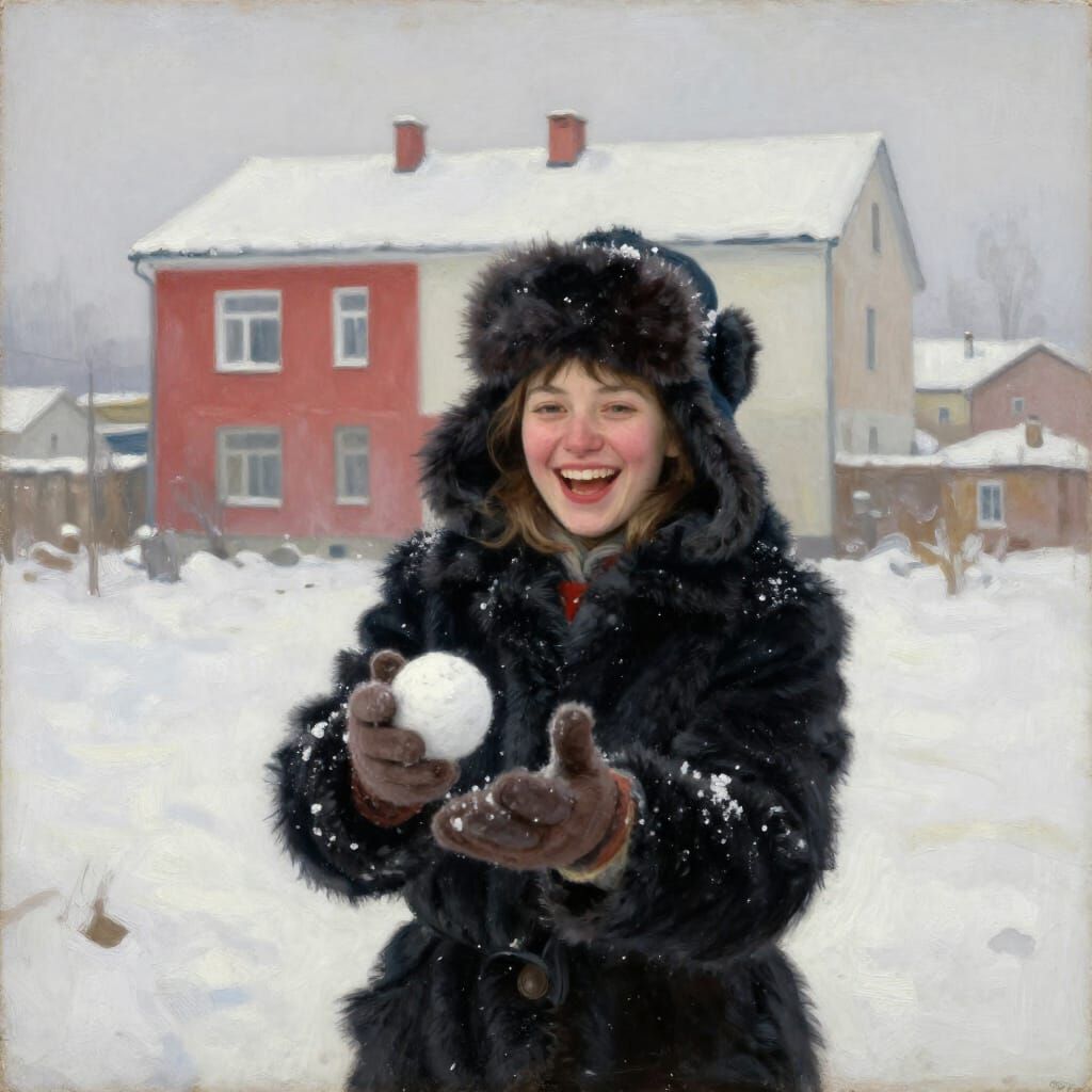 A girl in the hat "ushanka".  by @GATTA CON GATTINI