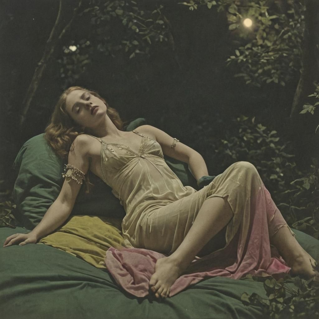 Midsummers night dream. Hand coloured photo By Adolph de Mey...
