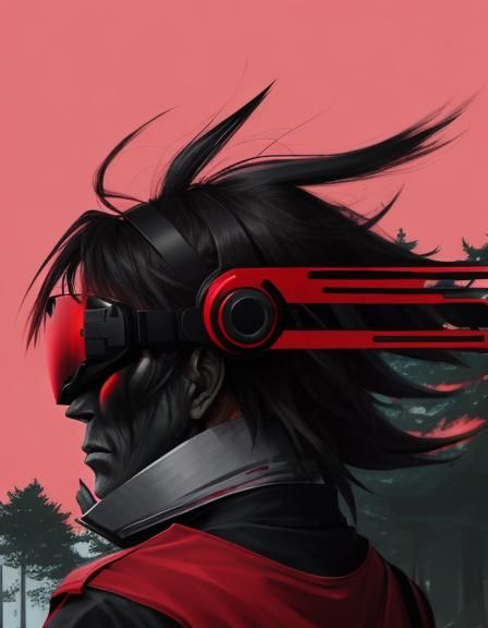 Side profile shot of a manga style dark zombie with a messy ...