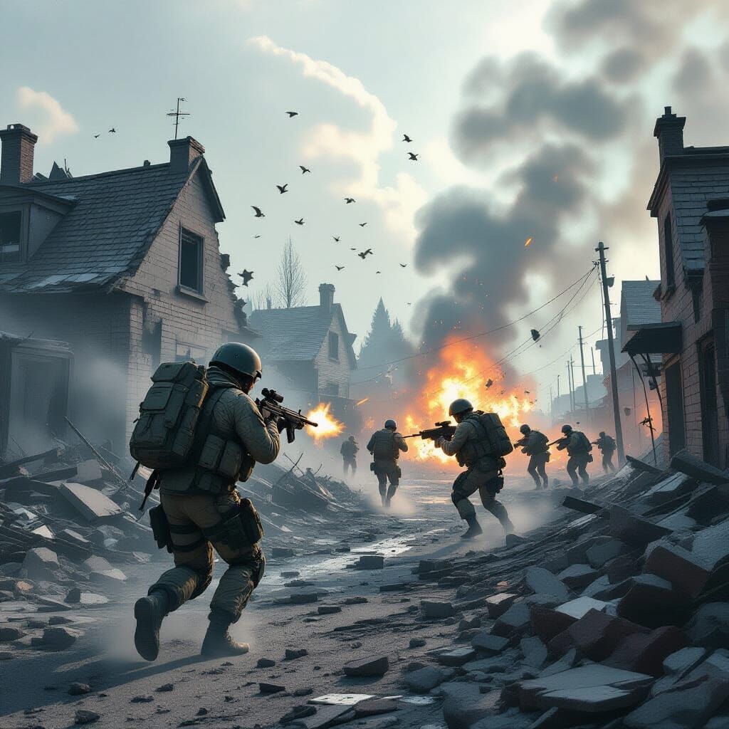 Soldiers in Dystopian City Combat