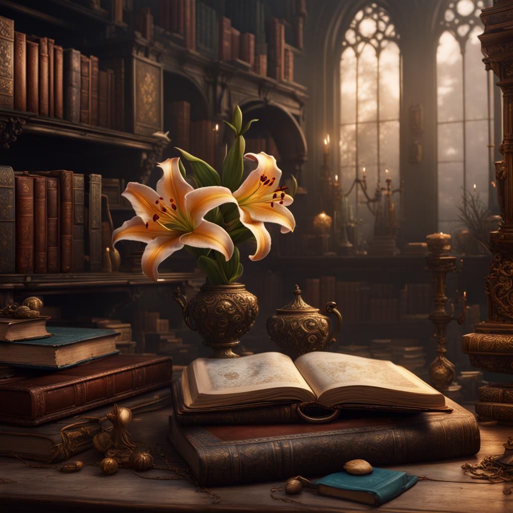 Books and lilies