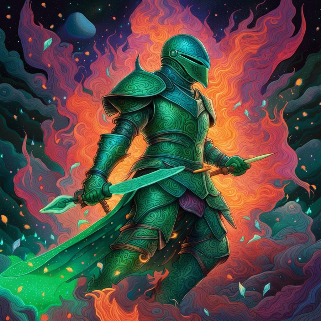 fire knight with Green fire