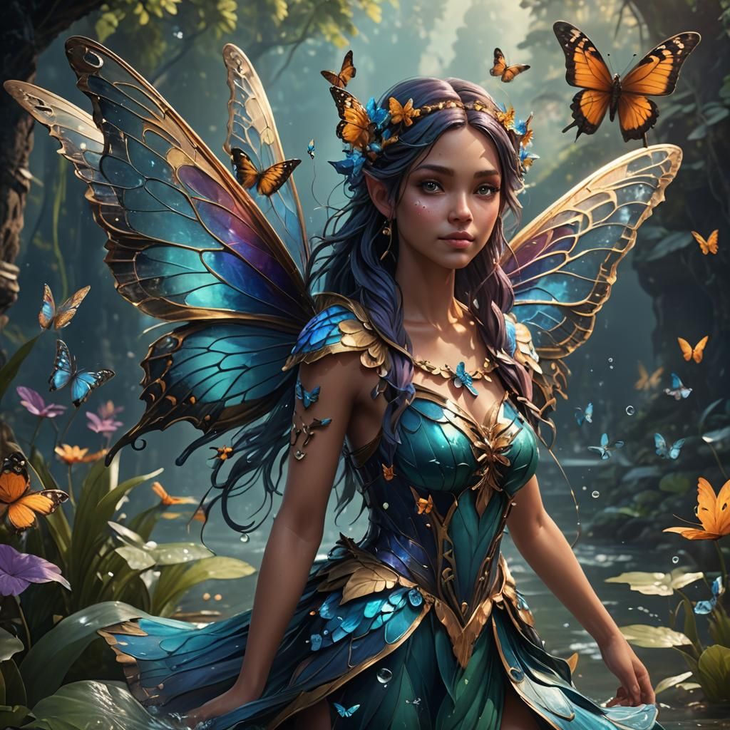 A water girl fairy with butterfly wings