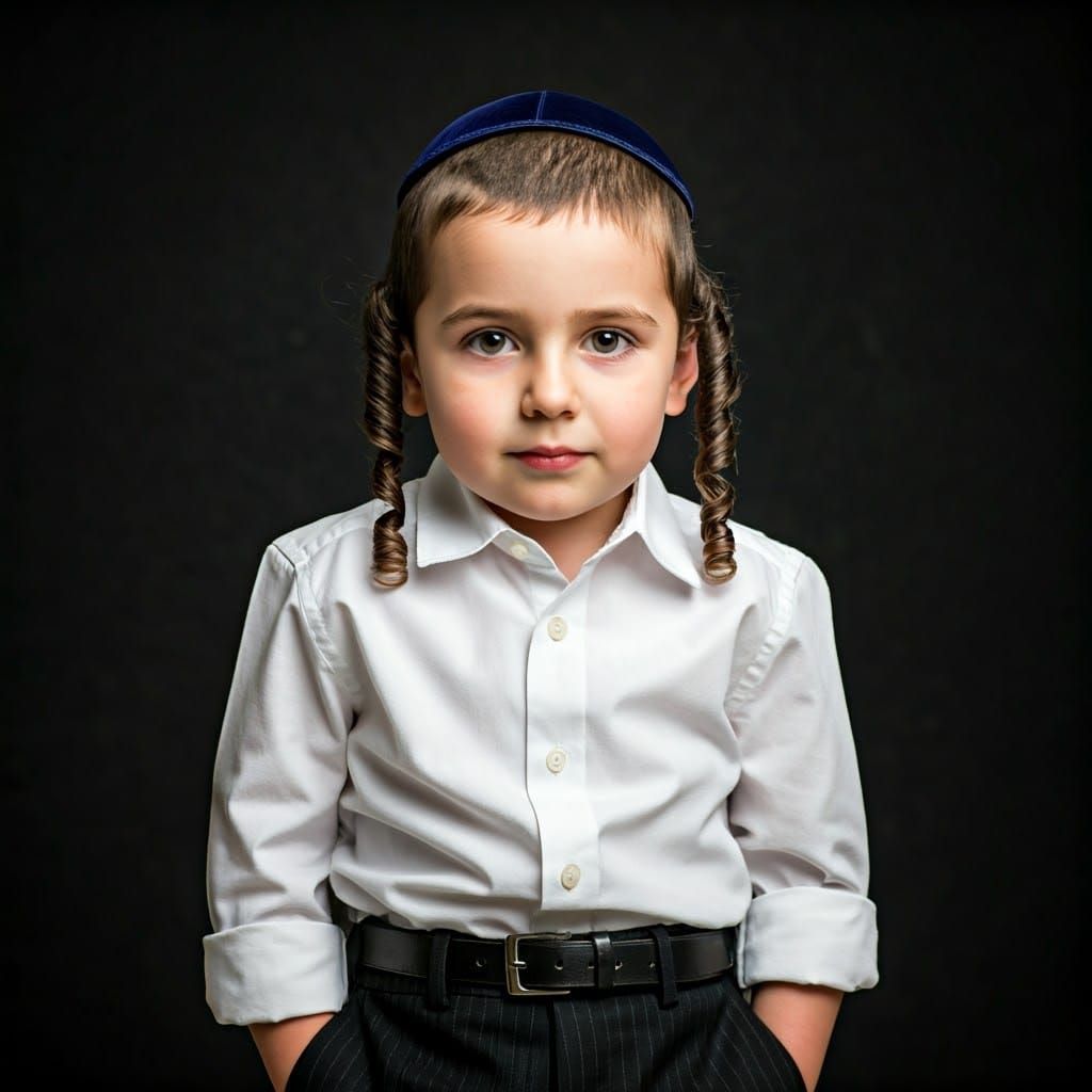 Young Boy Portrait in Traditional Orthodox Jewish Attire