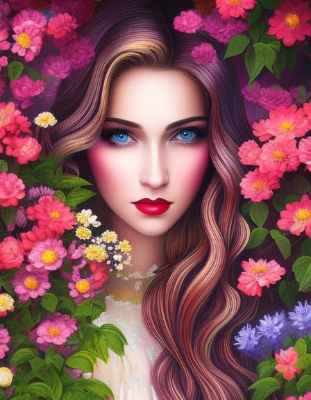 Woman With Flowers - AI Generated Artwork - NightCafe Creator