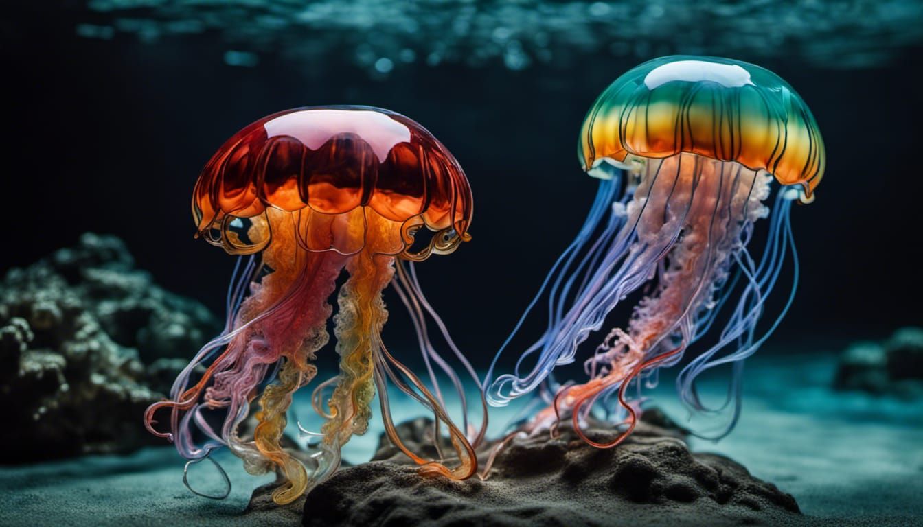 Blown-glass jellyfish underwater  by @DDegas
