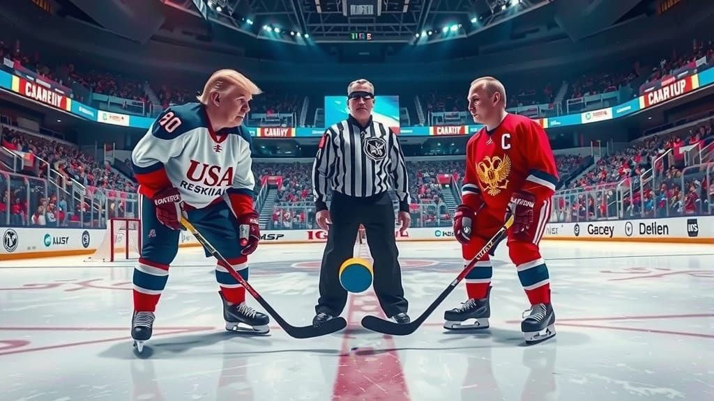 Hyperrealistic Hockey Arena Scene in Surrealist Style