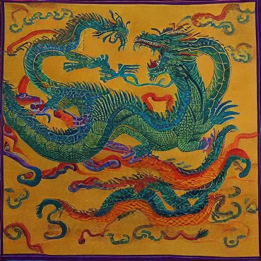 Coiled Dragon Tapestry in Surrealist Style
