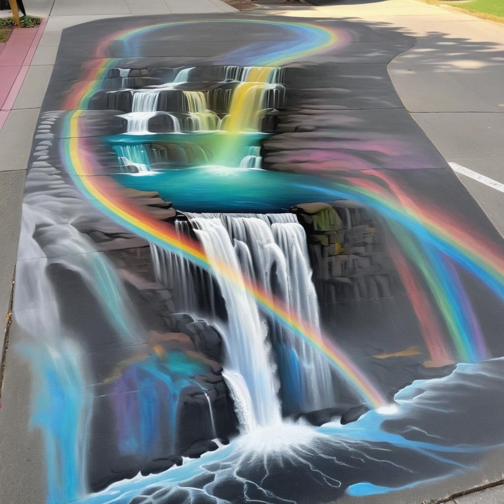 On the sidewalk, A chalk art masterpiece depiction of a beau...