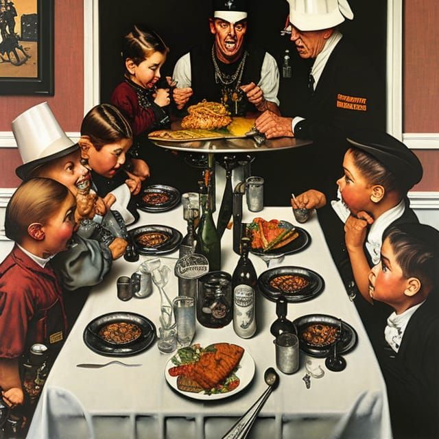 Realistic Norman Rockwell heavy metal diner AI Generated Artwork