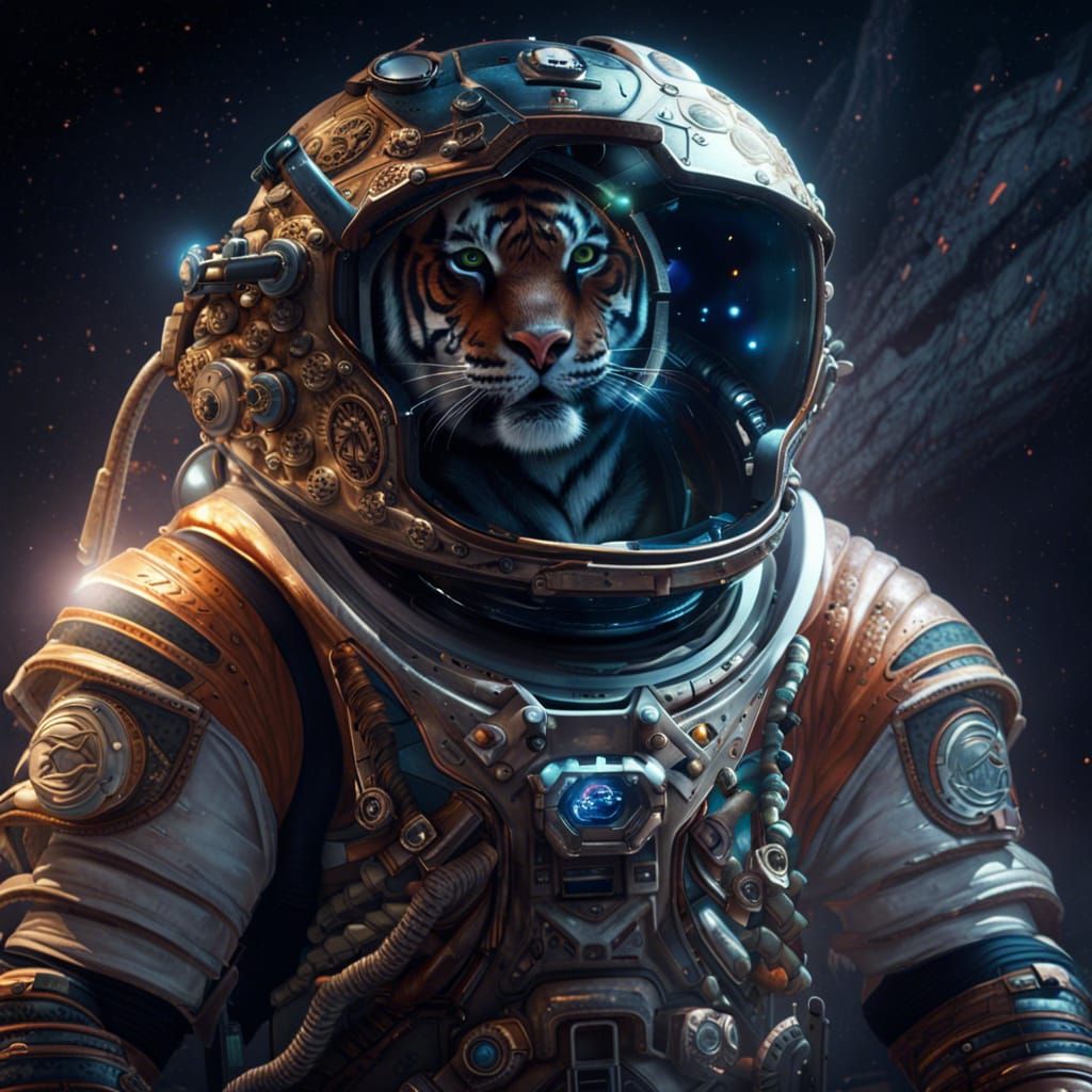 A Tiger Warrior In An Astronaut Space Suit and Space Helmet Epic cinematic brilliant stunning intricate ...  by @Ringking 1978