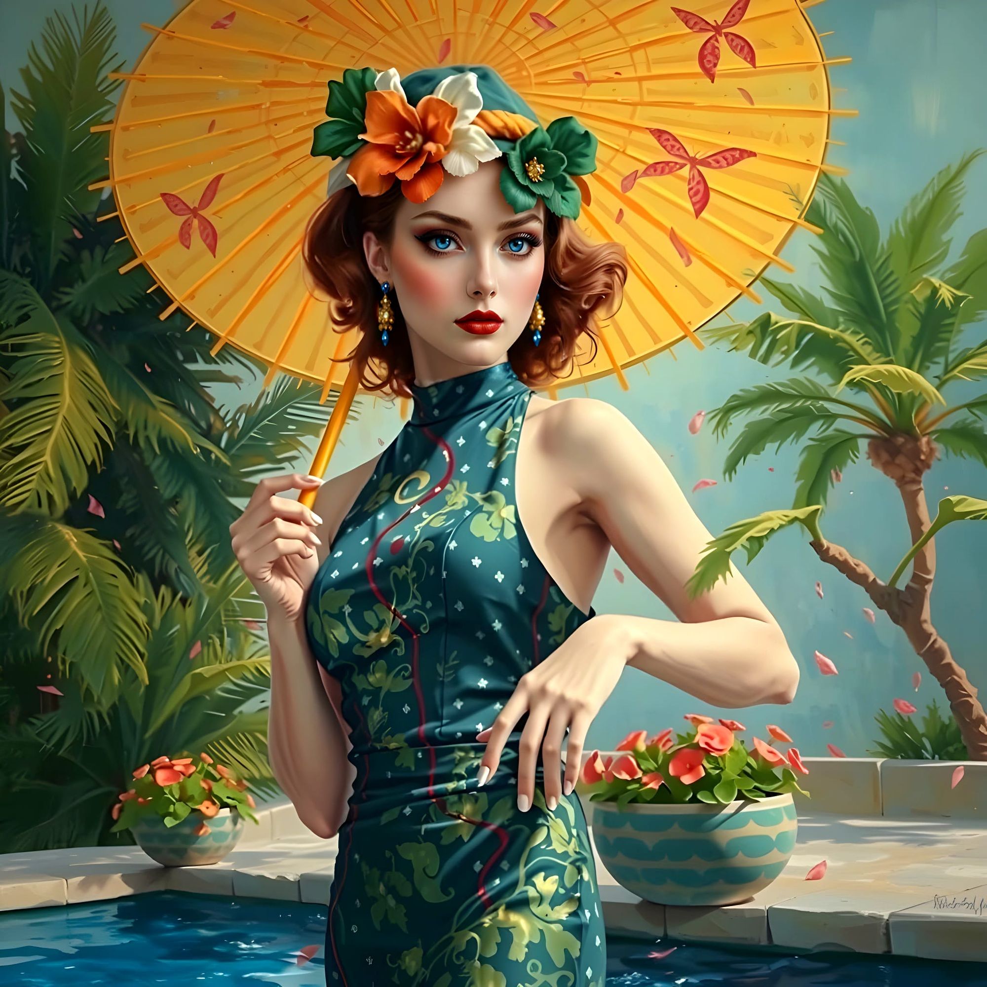 Things Made of Spiderweb. Woman in Spider Silk Dress with Web Umbrella