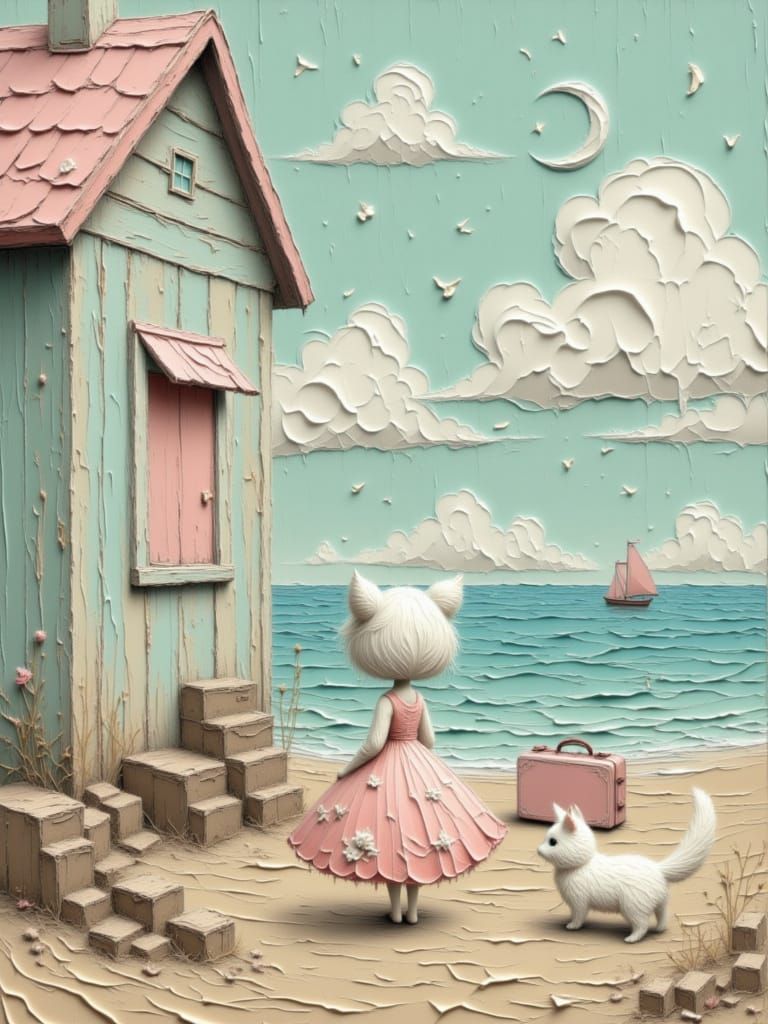 Kitten on Shore in Cottagecore Style