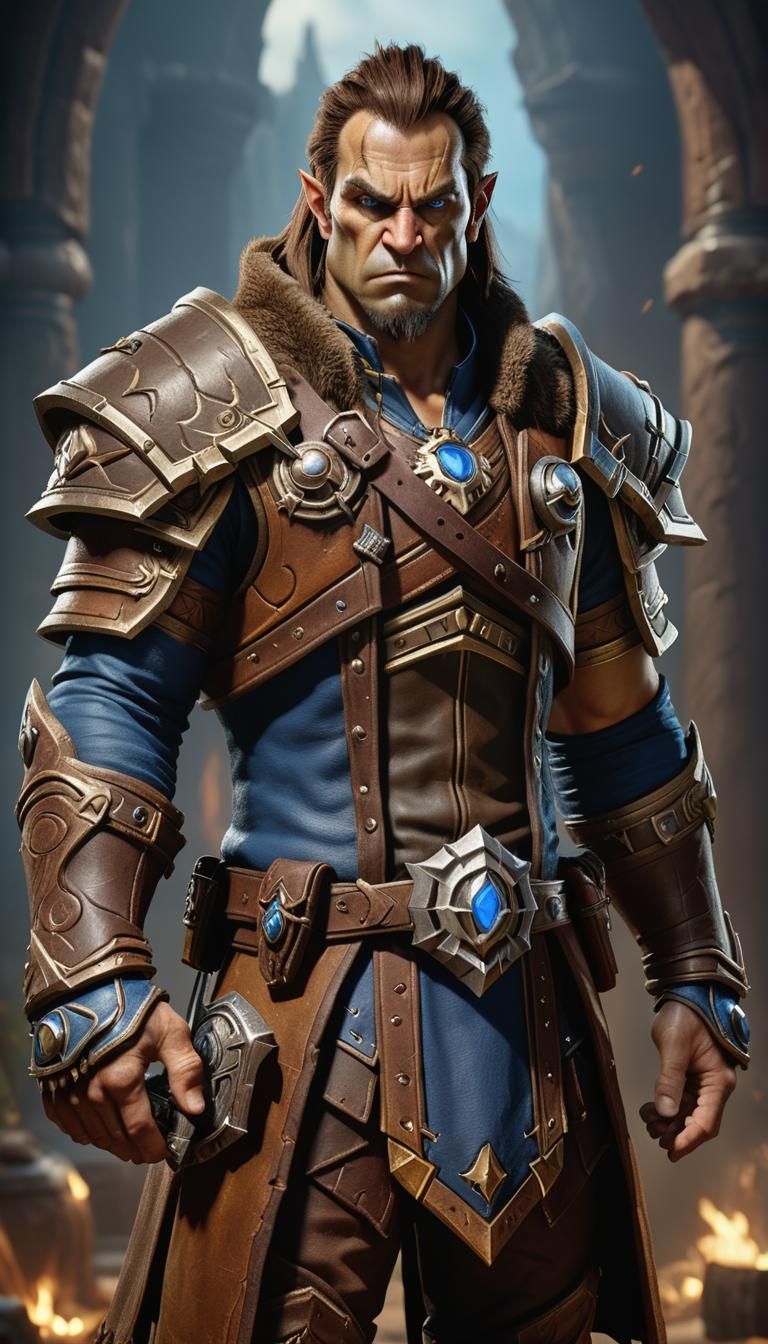 A human lord. short brown hair, wearing practical leather clothes. His face is stern and ruthless. View of full body, a masterpiece, perfect...