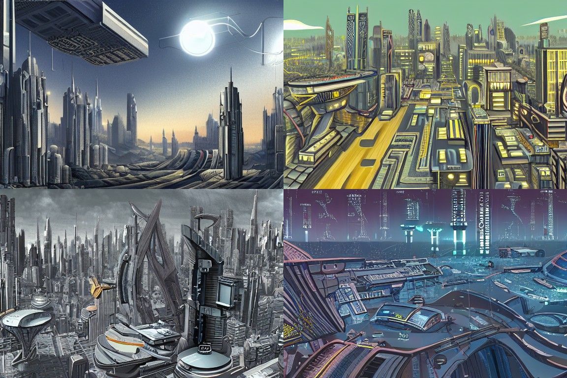 Sci-fi city in the style of New Objectivity
