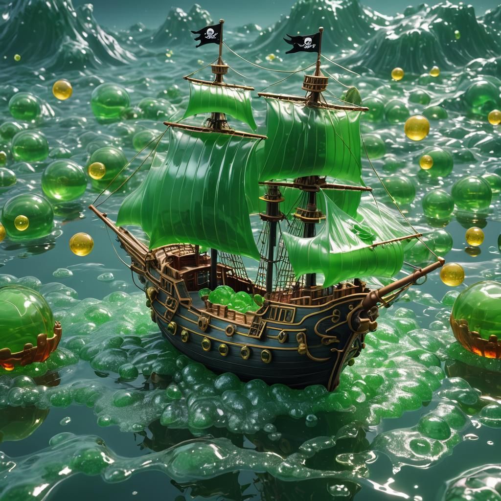 Jolly Jelly Jello Roger on the Green Bubble Sea  by @Art of Art