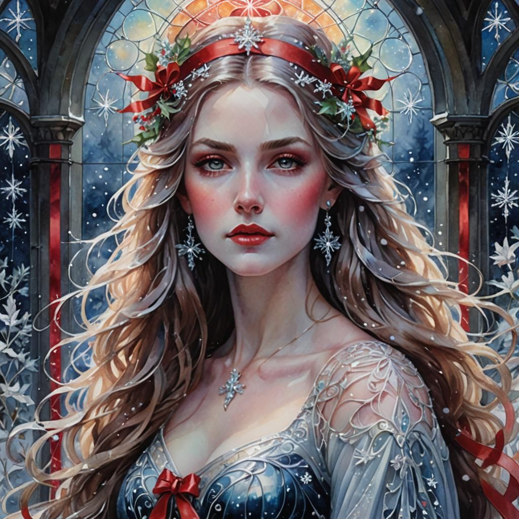 Surreal Santa Goddess in Fanciful Ice Garden