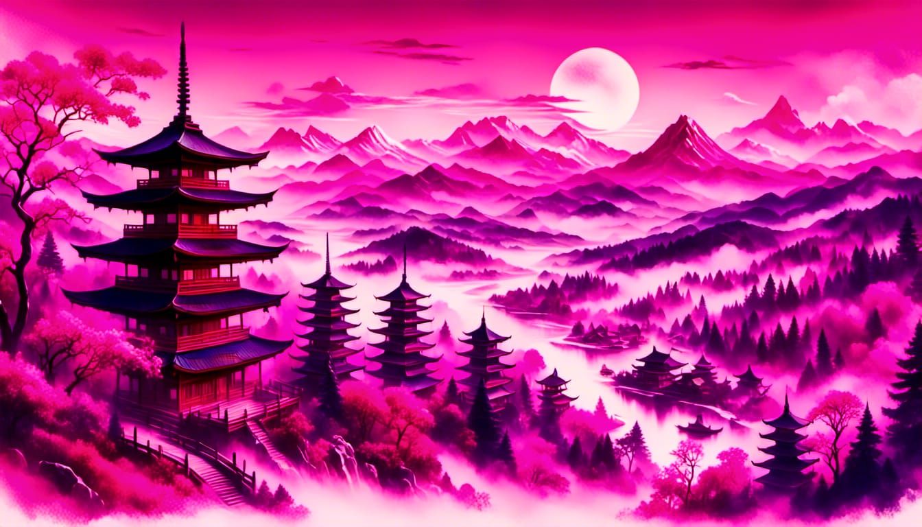 Picture a landscape of Imperial Japan, .<lora:Ukiyo-e:1.0><lora:Abstract landscapes:1.0><lora:Water color:1.0>