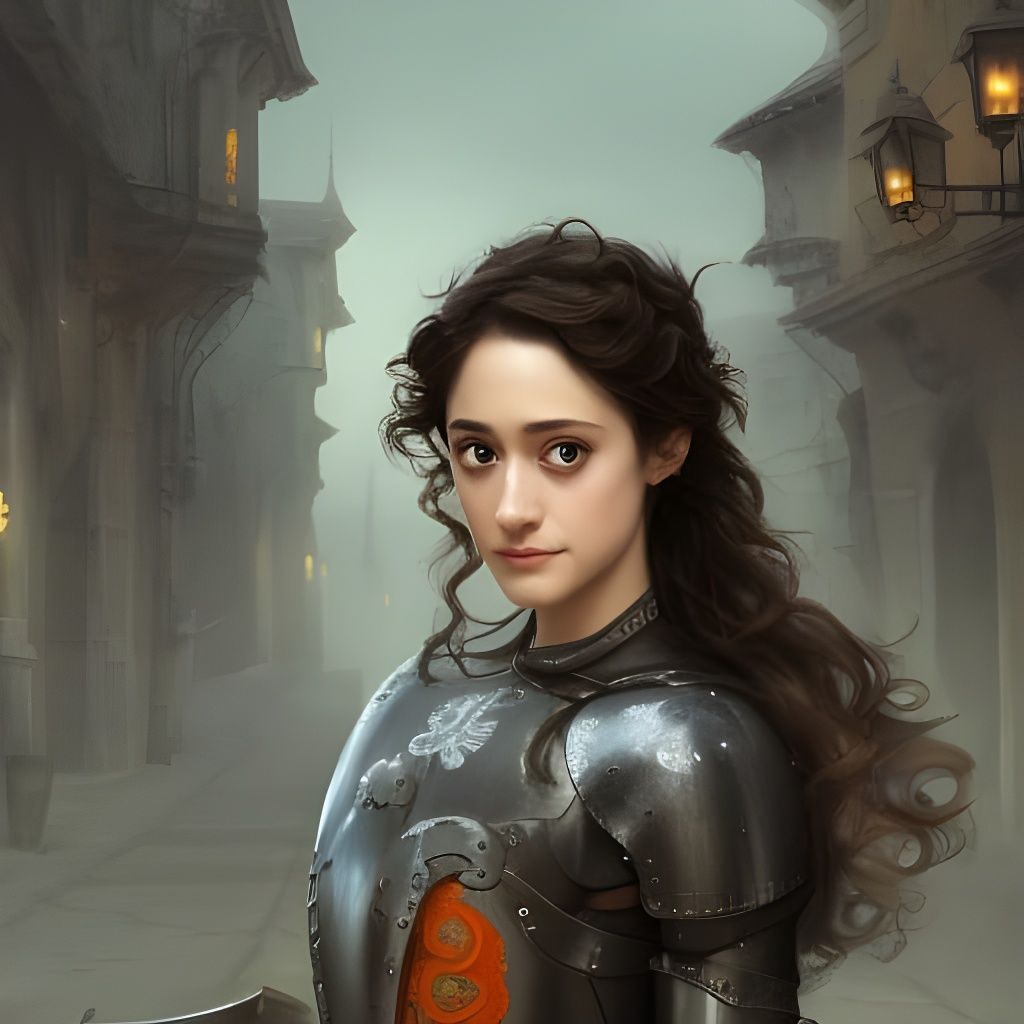 A young, cute Emmy Rossum, with black curly hair, grey eyes,...