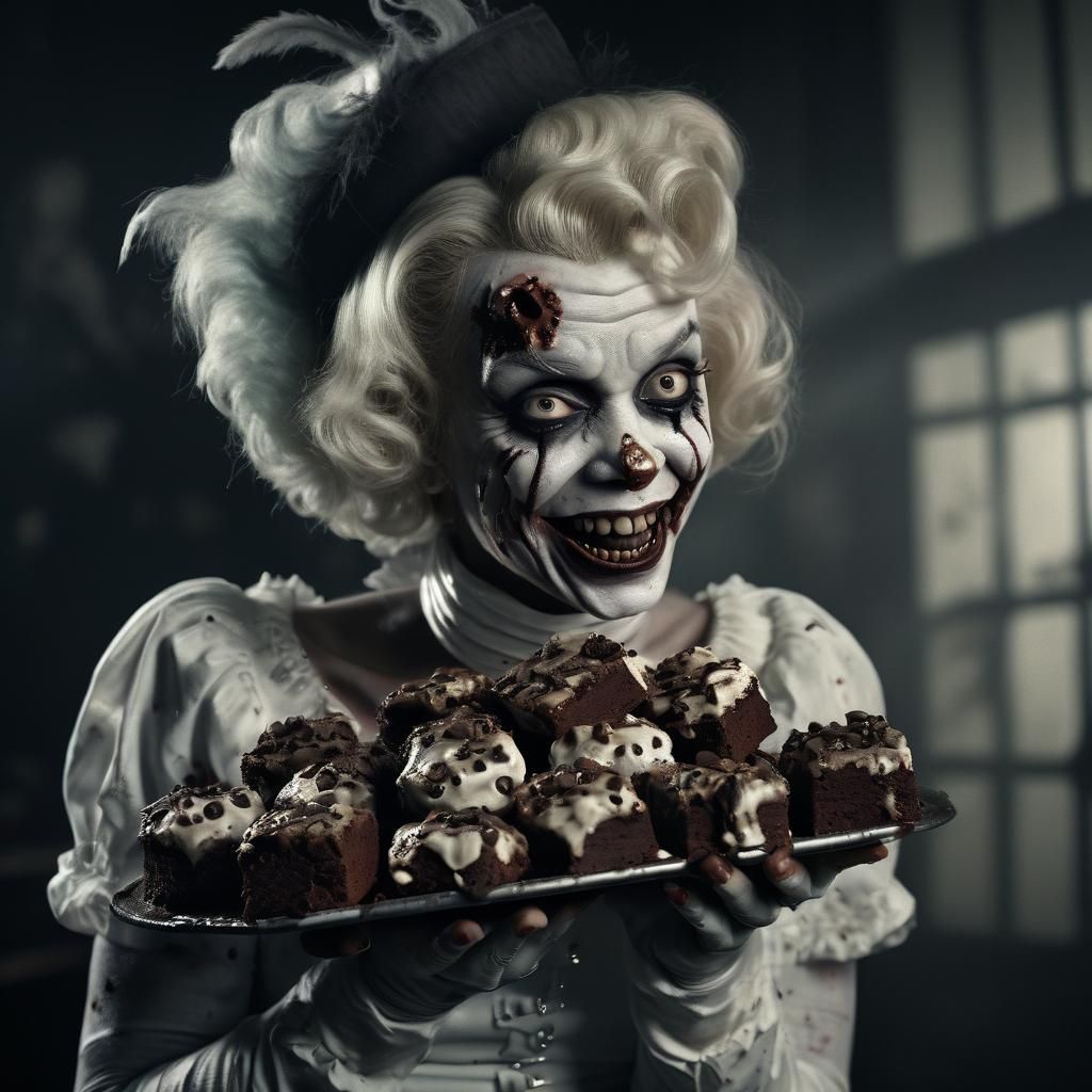 Zombie Monkey Monster Clown Marilyn monroe holding a plate o...