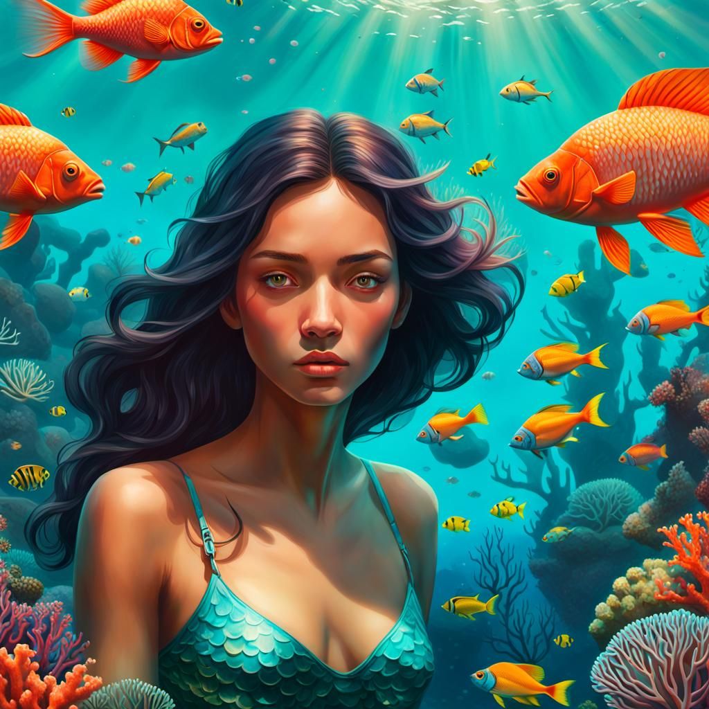Girl on a coral reef