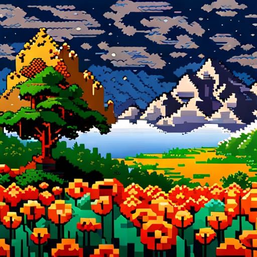 Pixel Flower Fields v3 - AI Generated Artwork - NightCafe Creator