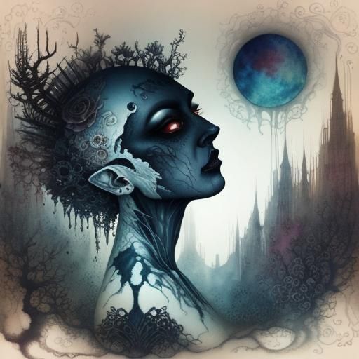 Surreal search for the empty void within. Male. Surreal, alcohol ink, faded semi transparent, hyperdetailed. Inspired by Nicoletta Ceccoli a...