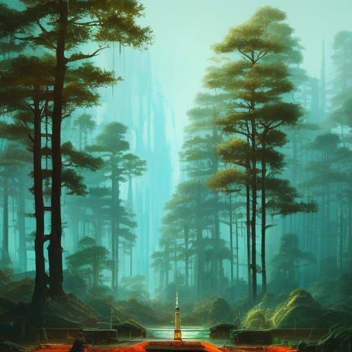 Ethereal Temple Complex Under Celestial Skies