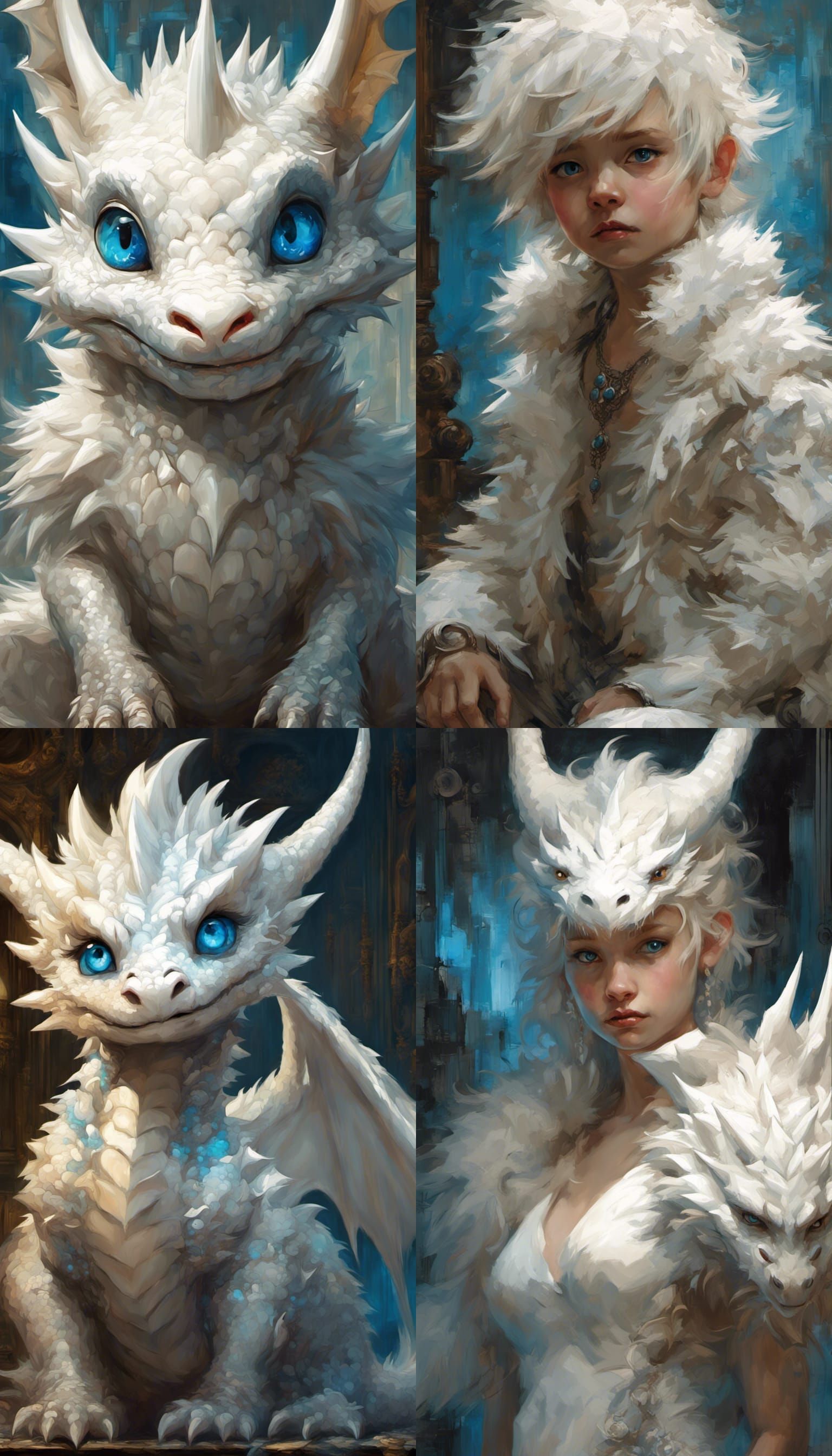 Adorable Chibi White Dragon with Piercing Blue Eyes