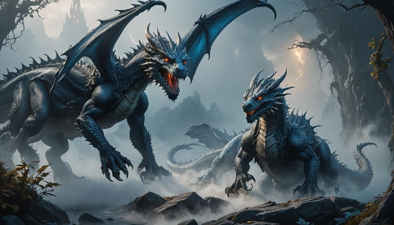 a dragon hiding behind a silvery blue fog. Only the muzzle a...