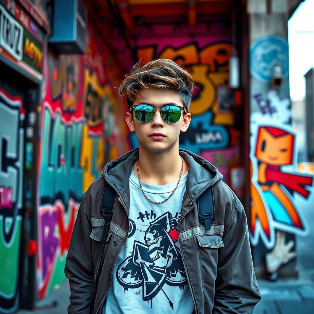 Trendy Person in Vibrant Urban Street Art