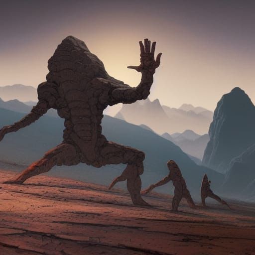 Ancient Alien landscape expansive lifelike hyperrealism Yūji...