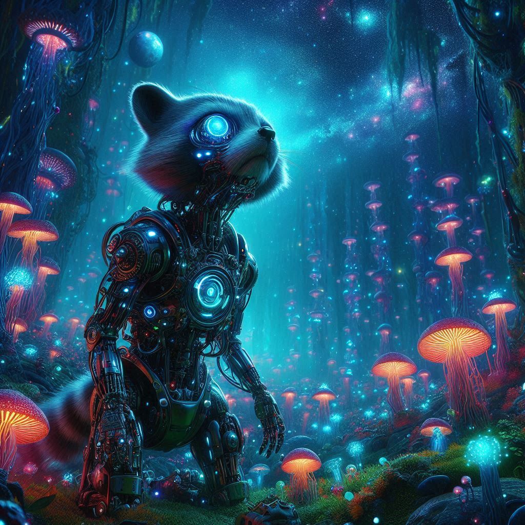 Awestruck Cyborg Raccoon