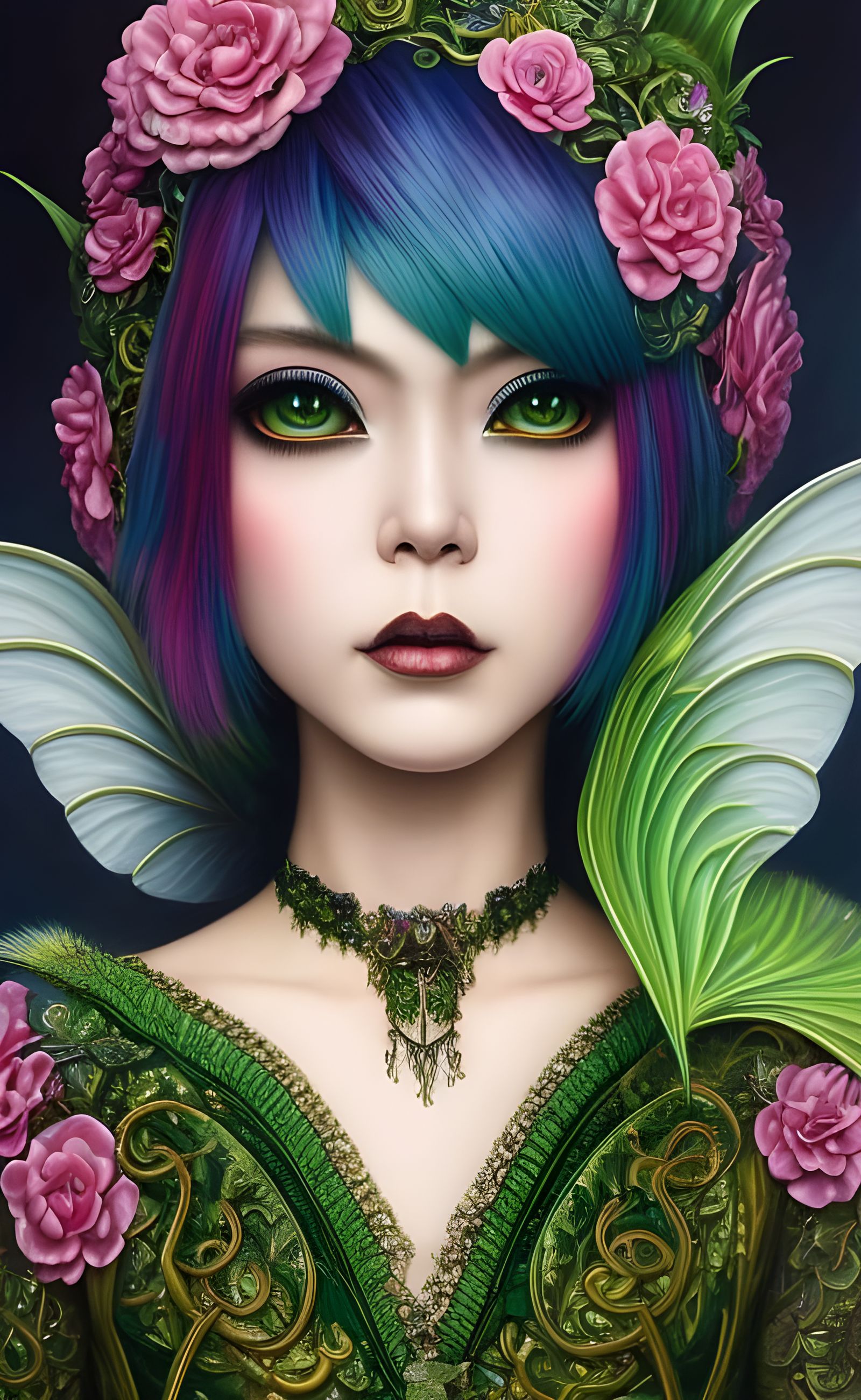 lady, realistic detailed portrait painting, rainbow pixie cut hair ...