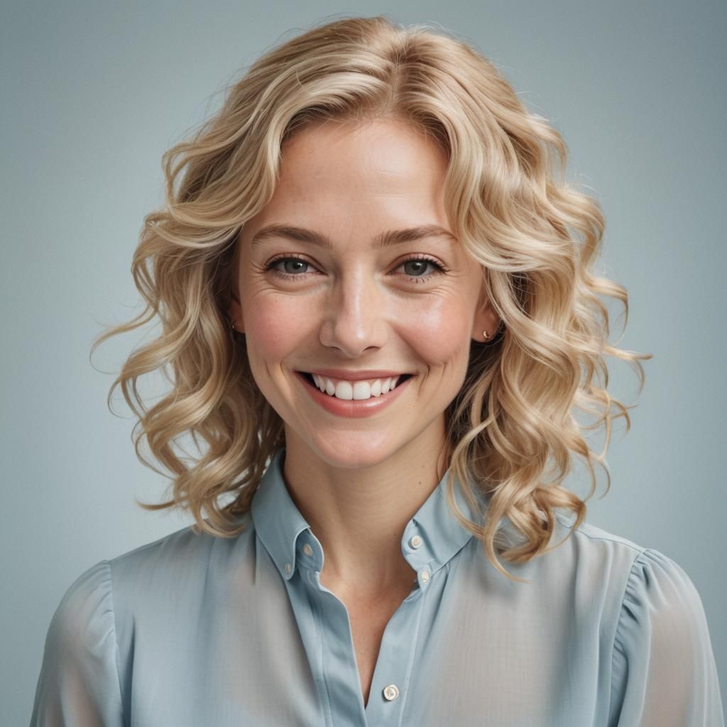Woman with gentle-soft features, adorned with soft muted col...