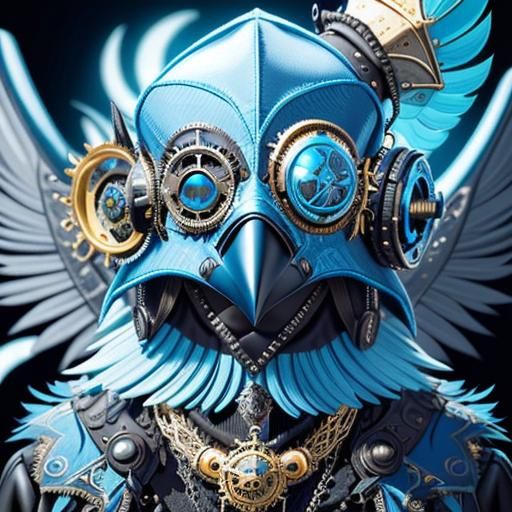 Close up of a bird wearing a hat, vector art, fantasy art, b...
