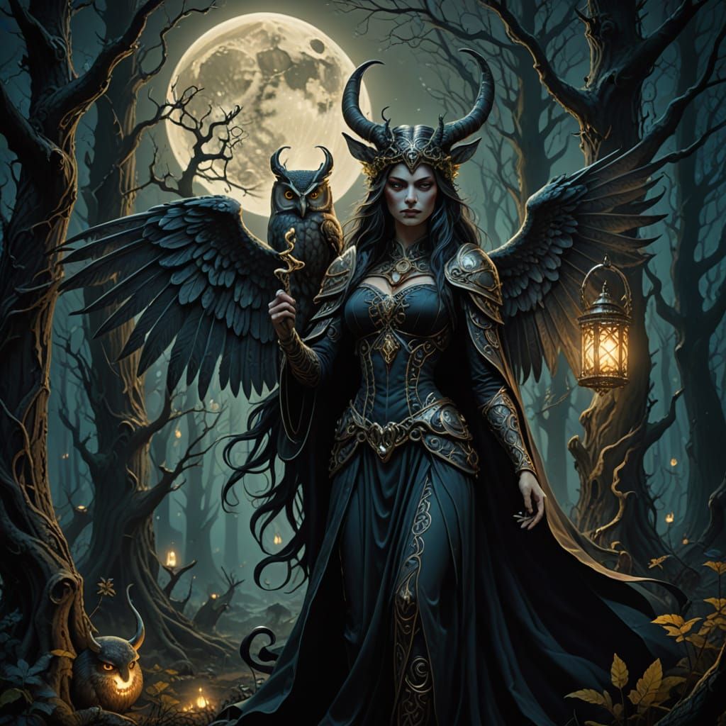 Surreal Lilith in Mystical Moonlit Forest