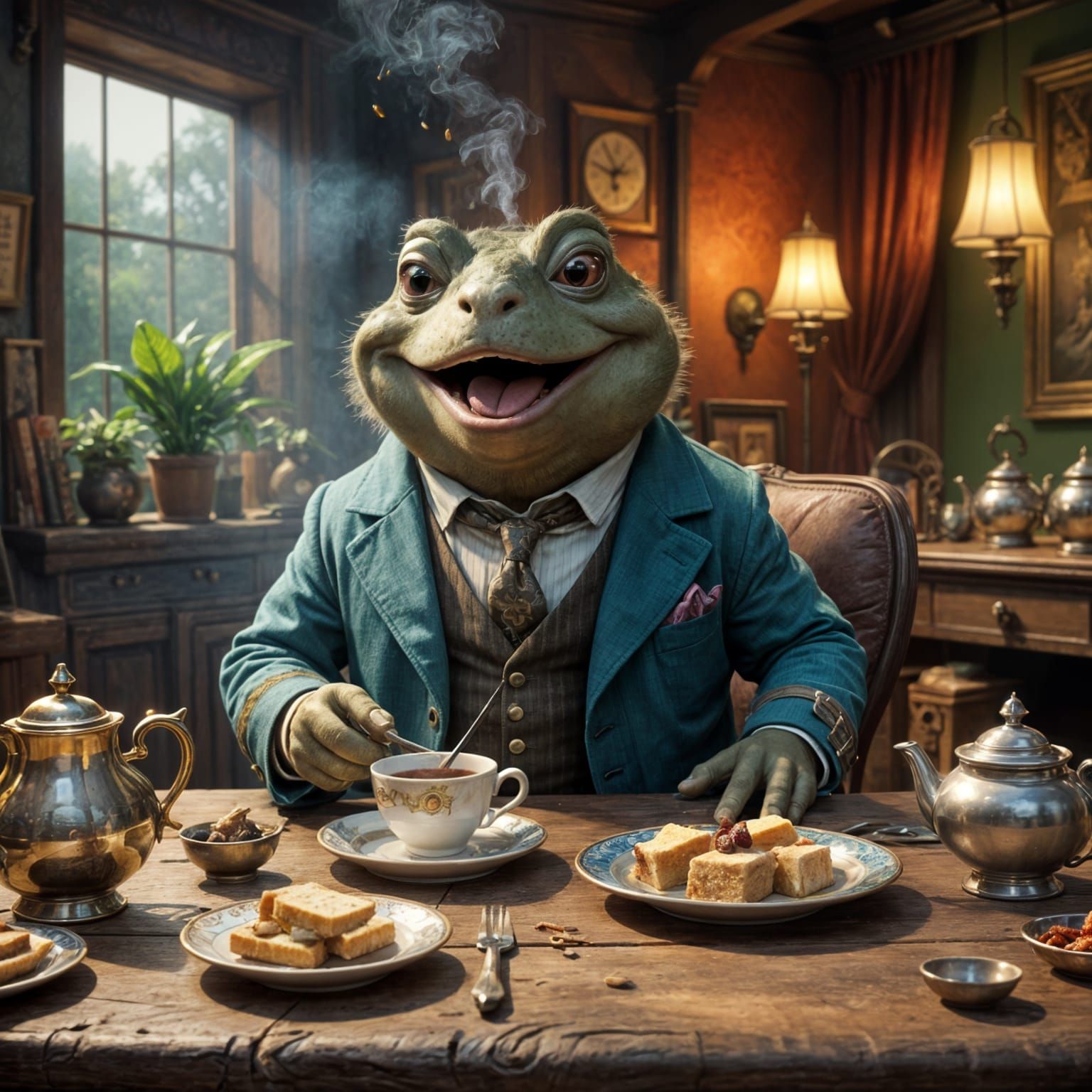 Astonished Mr. Toad at Tea Time: 3D Render
